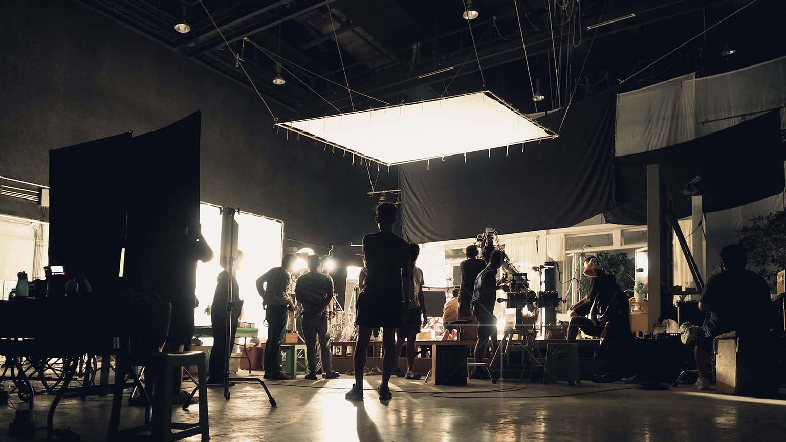 Professional video production crew working on location in Miami